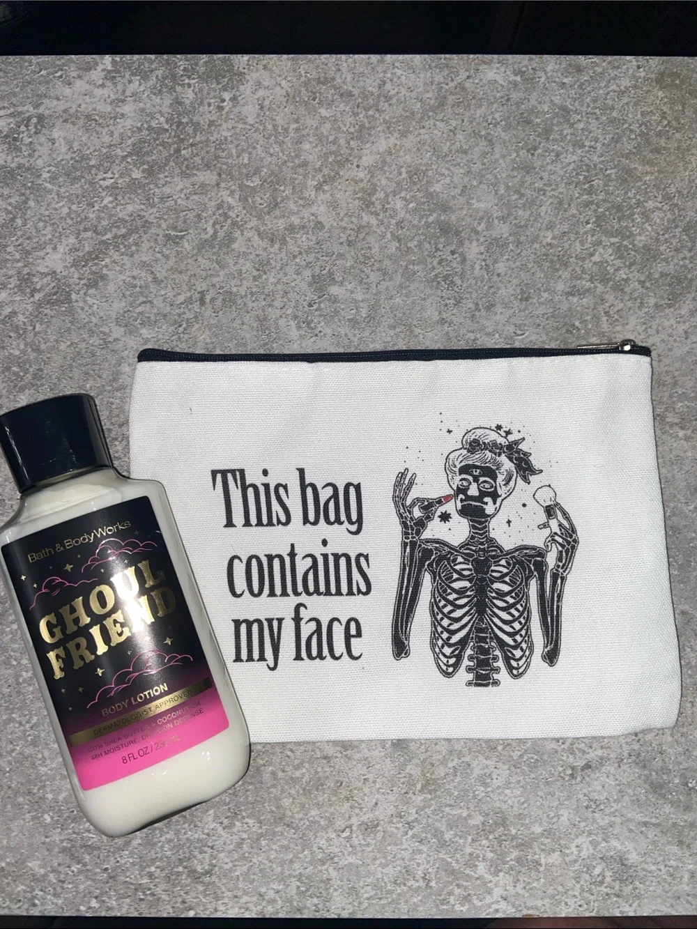 Bath & Body Works Ghoul Friend Lotion with Skeleton Cosmetic Bag NWT